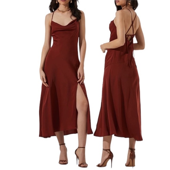 🆕 ASTR the Label | Gaia Cowl Neck Satin Dress - Picture 1 of 11
